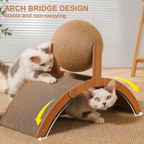 Cat Scratcher Toy, Natural Sisal Cat Scratching Board with Ball, Cardboard Cats Scratching Interactive Solid Wood Durable Scratch for Indoor Kitties Wear-Resistant Furniture Supplies, Pet Toy in Kuwait
