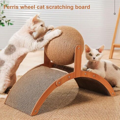 Cat Scratcher Toy, Natural Sisal Cat Scratching Board with Ball, Cardboard Cats Scratching Interactive Solid Wood Durable Scratch for Indoor Kitties Wear-Resistant Furniture Supplies, Pet Toy in Kuwait