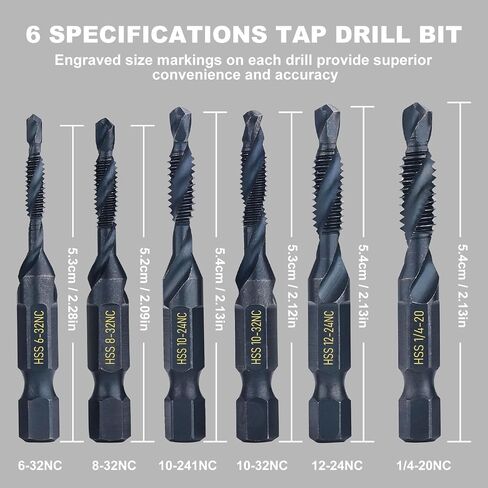 Valkynos 6Pcs 1/4 Bit Holder and 6Pcs Combination Drill & Taps Bit Set, Quick Release Bits Holder Keychain Cool Stuff for Men, 1/4 Hex Shank Socket Screwdriver Drill Bits Organizer, Black in Saudi Arabia