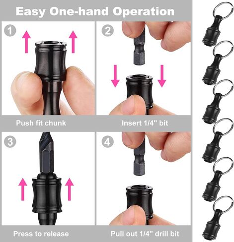 Valkynos 6Pcs 1/4 Bit Holder and 6Pcs Combination Drill & Taps Bit Set, Quick Release Bits Holder Keychain Cool Stuff for Men, 1/4 Hex Shank Socket Screwdriver Drill Bits Organizer, Black in Saudi Arabia