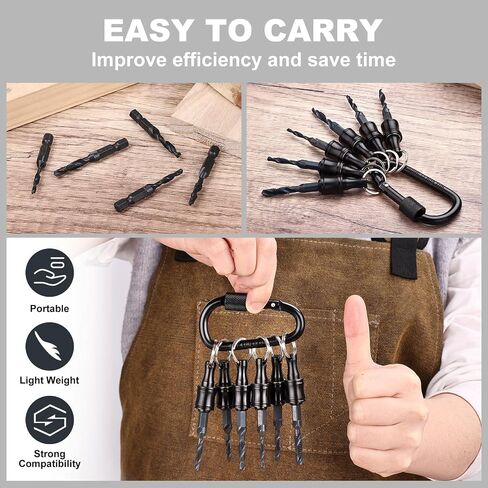 Valkynos 6Pcs 1/4 Bit Holder and 6Pcs Combination Drill & Taps Bit Set, Quick Release Bits Holder Keychain Cool Stuff for Men, 1/4 Hex Shank Socket Screwdriver Drill Bits Organizer, Black in Saudi Arabia
