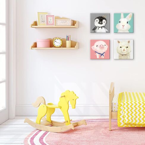 Merrleem Kids قماش جدار الفن يطبع الحيوانات الملونة جدار ديكور صورة اللوحة لغرفة نوم الطفل ديكور الحضانة (12 "× 12" × 4 قطع) in Saudi Arabia