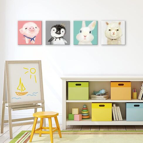Merrleem Kids قماش جدار الفن يطبع الحيوانات الملونة جدار ديكور صورة اللوحة لغرفة نوم الطفل ديكور الحضانة (12 "× 12" × 4 قطع) in Saudi Arabia