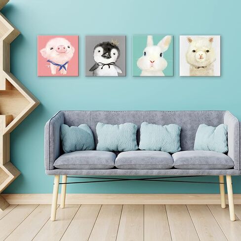 Merrleem Kids قماش جدار الفن يطبع الحيوانات الملونة جدار ديكور صورة اللوحة لغرفة نوم الطفل ديكور الحضانة (12 "× 12" × 4 قطع) in Saudi Arabia