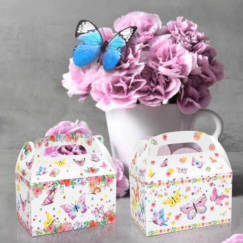 NA 12 Pack Butterfly Party Favor Treat Boxes Butterfly Themed Floral Cardboard Box Spring Butterfly Print Party Goodie Candy Treat Present Boxes for Birthday Wedding Decoration Supplies in Saudi Arabia