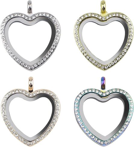 WANDIC Rhinestone Photo Charm, Rose Gold Heart Crystal Photo Pendant Bridal Wedding Bouquet Charms Living Floating Memory Locket for 2 Pictures in Kuwait