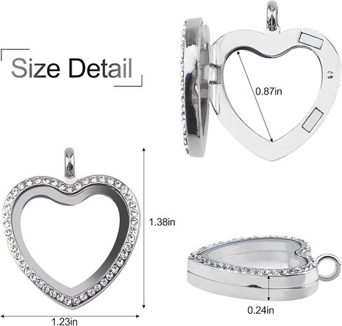 WANDIC Rhinestone Photo Charm, Rose Gold Heart Crystal Photo Pendant Bridal Wedding Bouquet Charms Living Floating Memory Locket for 2 Pictures in Kuwait