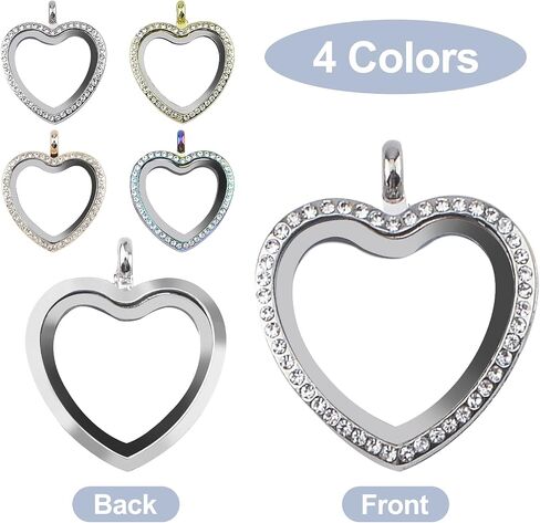 WANDIC Rhinestone Photo Charm, Rose Gold Heart Crystal Photo Pendant Bridal Wedding Bouquet Charms Living Floating Memory Locket for 2 Pictures in Kuwait