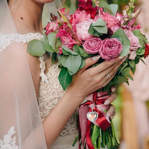 WANDIC Rhinestone Photo Charm, Rose Gold Heart Crystal Photo Pendant Bridal Wedding Bouquet Charms Living Floating Memory Locket for 2 Pictures in Kuwait