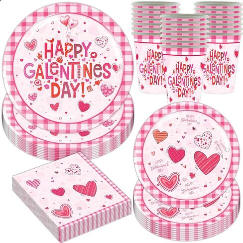 مستلزمات يوم جالنتين 2024، أدوات مائدة يوم جالنتين، أطباق مناديل، أكواب لتزيين حفلات عيد جالنتينا (20 ضيفًا) in Kuwait