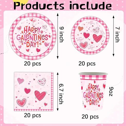 مستلزمات يوم جالنتين 2024، أدوات مائدة يوم جالنتين، أطباق مناديل، أكواب لتزيين حفلات عيد جالنتينا (20 ضيفًا) in Kuwait