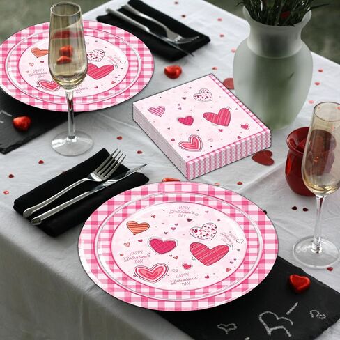 مستلزمات يوم جالنتين 2024، أدوات مائدة يوم جالنتين، أطباق مناديل، أكواب لتزيين حفلات عيد جالنتينا (20 ضيفًا) in Kuwait
