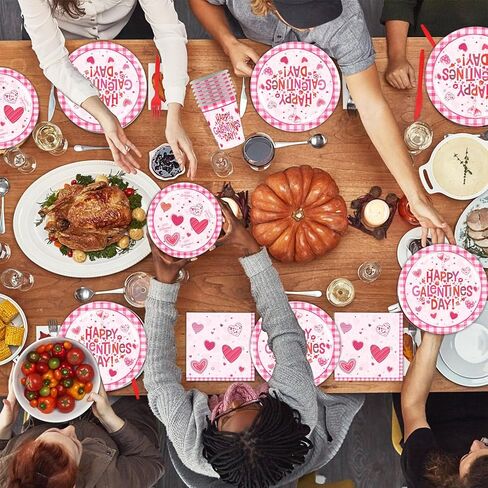 مستلزمات يوم جالنتين 2024، أدوات مائدة يوم جالنتين، أطباق مناديل، أكواب لتزيين حفلات عيد جالنتينا (20 ضيفًا) in Kuwait