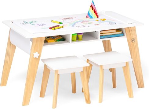 مجموعة طاولة Wildkin Kids للفنون والحرف اليدوية للأولاد والبنات، طاولة ذات تصميم عصري لمنتصف القرن تتضمن مقعدين ومكعبات من الورق والتخزين بالأسفل تساعد على الحفاظ على تنظيم اللوازم الفنية (أبيض) in Kuwait