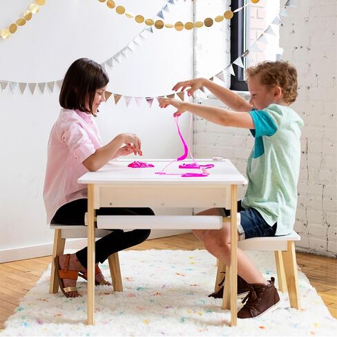 مجموعة طاولة Wildkin Kids للفنون والحرف اليدوية للأولاد والبنات، طاولة ذات تصميم عصري لمنتصف القرن تتضمن مقعدين ومكعبات من الورق والتخزين بالأسفل تساعد على الحفاظ على تنظيم اللوازم الفنية (أبيض) in Kuwait