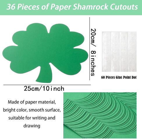 36 Pcs Large Four Leaf Clover Cutouts 10 x 8 Paper Four Leaf Clover Shape Cut-Out Green St. Patrick's Day Cutout Decoration with Glue Points for Kids School Craft Projects Classroom Irish Party Decor in Saudi Arabia