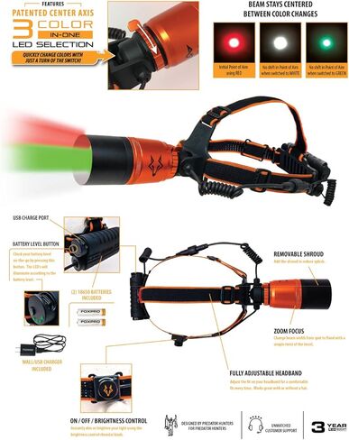 FOXPRO FoxLamp Headlamp for Hunting 3 LED Color Selections Red, White, and Green in Kuwait
