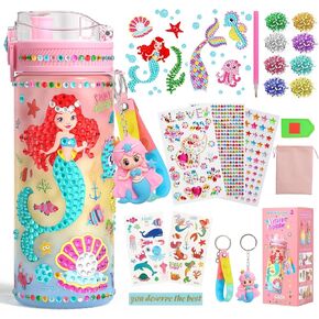 Axirata Decorate Your Own Water Bottle Kits for Girls Age 4-6-8-10-12, Mermaid Toys for Girls Gem Diamond Painting Crafts, Fun Arts and Crafts Kits for Girl Birthday Gifts Toys