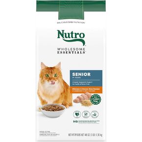 NUTRO WHOLESOME ESSENTIALS Natural Dry Cat Food, Senior Cat Chicken & Brown Rice Recipe , Kibble, 5 lb. Bag