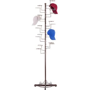 MyGift Modern Large Commercial Freestanding Hat Rack Display for Retail Store, Black Metal Wig Storage or Hat Stand for Multiple Hats and Baseball Caps with 20 Customizable Circular Hooks