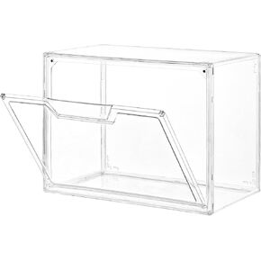5 Pack Clear Storage Bins with Lids, Storage Containers with Magnetic Door, Stackable Acrylic Display Case for Handbags, Cosmetic, Multifunctional Storage Boxes for Dorm, Living Room, Bedroom Storage