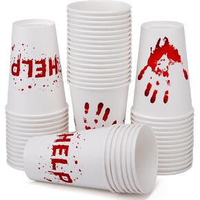 Wehhbtye 50 Pcs Halloween Blood Printed Paper Cup, 12oz Disposable Bloody Drinking Cups, Scary Printed Party Cups for Halloween Themed Party Supplies Juice Soda Drinks
