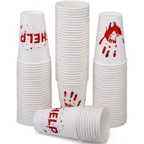 Wehhbtye 50 Pcs Halloween Blood Printed Paper Cup, 12oz Disposable Bloody Drinking Cups, Scary Printed Party Cups for Halloween Themed Party Supplies Juice Soda Drinks