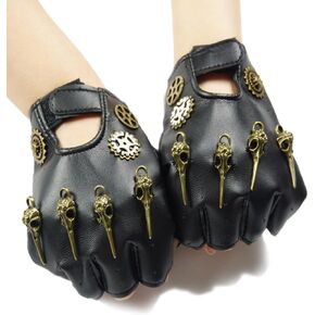 Steampunk Gloves Mens Gothic Gears Gloves Rocker Steampunk Accessories Fingerless Mittens Black
