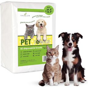 DAVELEN Disposable Pet Towels (50-Pack), Super Absorbent, for Small, Medium, Large Dogs & Cats | Paws, Fur, Body Use | Bleach and Dye Free, Ecofriendly | Towels Size: 31.5" x 15.5" (Black)