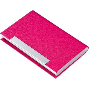 Business Card Holder, Stainless Steel Leather Professional Card Case for Women & Men, Name ID Credit Card Holders with Magnetic, Slim Portable Carrier Wallet Purse for Social (JG-Pink)