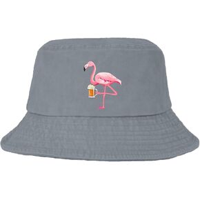 Flamingo Beer Drinking Funny Bucket Hat Bucket Hats Funny Mens Hat for Golf Accessories for Swimming Pool Must Haves Light Grey