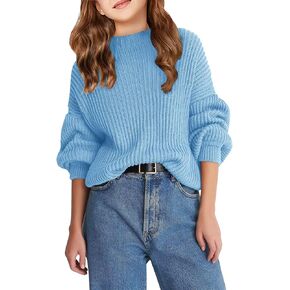 Girls Oversized Long Sleeve Sweaters Kids Drop Shoulder Batwing Crewneck Pullover Clothes 5-14 Years