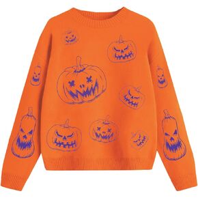 Girls Fall Sweaters Pattern Casual Crewneck Long Sleeve Knit Pullover Tops for Kids Size 5-14 Years