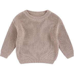 Toddler Baby Girl Boy Knit Sweater Solid Color Crewneck Long Sleeve Pullover Sweatshirt Fall Winter Clothes