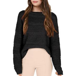 Girls Pullover Sweater Crewneck Long Sleeve Solid Soft Knit Sweater