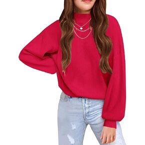Arshiner Girls Sweater Mock Neck Pullover Casual Latern Sleeve Knit Jumper Tops