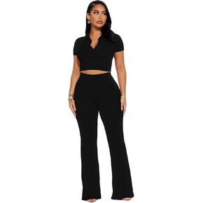 BXBY Two Piece Sets for Women Summer V Neck Cropped Tops High Waist Navel Exposed Pant Yoga Ribbed Tracksuit Lounge Wear 2024