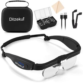 Magnifying Glass with Light 1.5X to 5.0X, Rechargeable Magnifying Glasses Head Magnifier, Lighted Magnifying Glass with Carry Case, 4 Lenses, Magnifying Headset for Close Work Crafts Jewelry