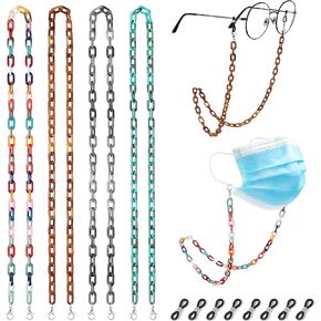 4 Pieces Acrylic Glasses Chain Sunglasses Chain for Women Men, Colourful Eyeglass Strap Reading Eyeglass Holder Mask Lanyards with Clips for Kids
