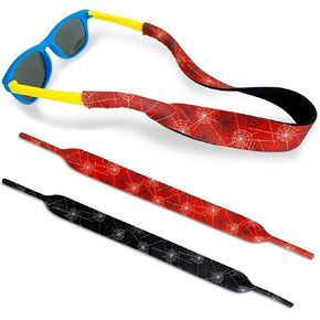 Spider Kids Eyewear Retainer Design with Floating Neoprene Material Children No-Tail Adjustable Eyeglasses Strap for Boys/Girls, 2 Pack Red-black