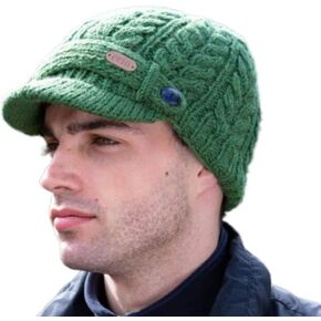 Cable Knit Peak Hat for Men, Charcoal Gray