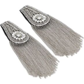 1 Pair Crystal Beads Shoulder Epaulette Gold Tassel Blazer Shoulder Epaulets Punk Fring Shoulder Badge Brooch Pin