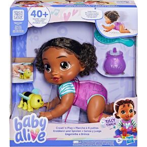 Baby Alive Crawl 'n Play Tilly Tinker Electronic Crawling Baby Doll Set, Black Hair, Kids Toys for Girls & Boys 3 Years & Up, 10.75 Inches