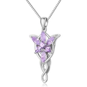 JiayangJY 18K White Gold Plated Arwen Evenstar Necklace, Lord of The Ring Hobbit Pendant Necklace with 5A Cubic Zirconia Elvish Jewelry