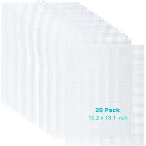 CYEAH 20 Pcs Plastic Canvas Sheets, 7 Count White Plastic Mesh for Cross Stitching, Plastic Mesh Sheets for Embroidery Crafting, Acrylic Yarn Crafting, Knit and Crochet DIY Projects