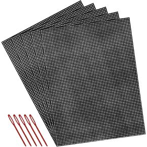 5 Pcs 7 Count Plastic Mesh Canvas Sheets for Embroidery Crafting - 10.2" x 13.2", Acrylic Yarn Crafting, Knit and Crochet Projects, Make Aquarium Dividers, with 5 Pcs Weaving Needles, Black