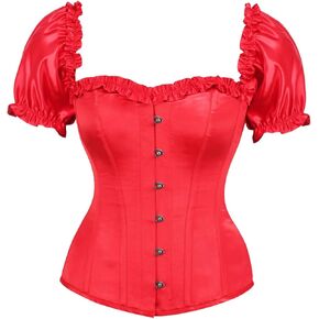 Daisy corsets Womens Top Drawer Steel Boned Red Satin Overbust Corset W/Sleeves