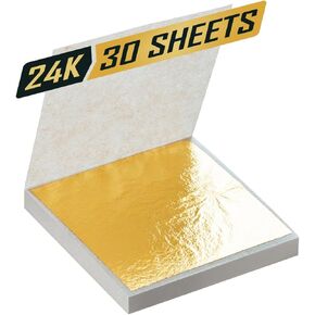 AMA GROW 24K Edible Gold Leaf - Sheet Size 1.5"x1.5" - Genuine Food Grade Paper Foil Sheets for Cooking Cake Pastry Baking Chocolates & Dessert - Health Spa Facial Beauty Routine - Holiday Decoration