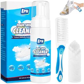 EPN Shoe Cleaner Kit, 6.76 Oz White Shoe Cleaner with Brush and Towel, Foam Sneaker Cleaner Removes Dirt & Stains, Shoe Cleaning for White Shoes, Leather, Knit, Boots, Canvas, Fabric, Tennis, Suede