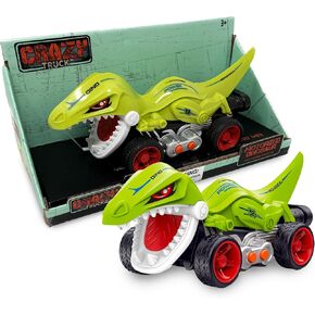 Crazy Truck Motorized Dinosaur with Sound Effects - Battery Powered Stunt Toy for Kids - Green Dino Truck with Exciting Sounds for Boys and Girls
